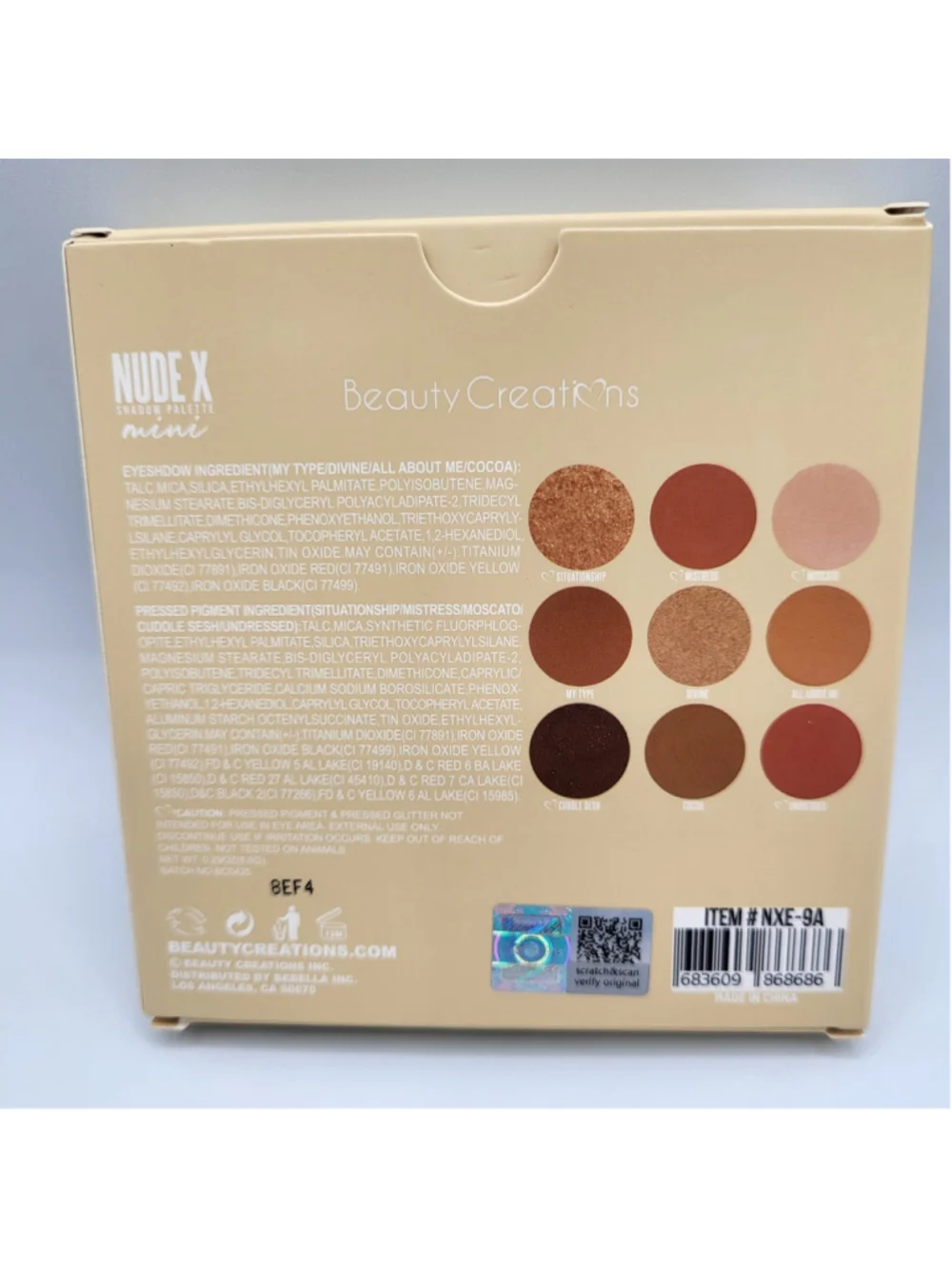 Women's Beauty Creations Nude X Mini Shadow Palette 
